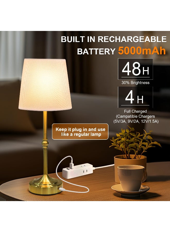 ZERIFAM Cordless LED Table Lamp, 5200mAh Battery Operated Lamp with Touch Switch, 3 Light Colours, Dimmable Rechargeable Bedside Table Lamps, Nightstand Lamp with Fabric Linen Shade for Bedroom, Office, Living Room, Reading, Gold - Image 4